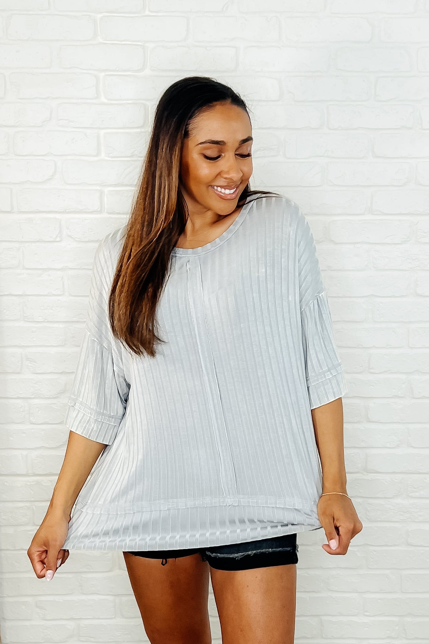 Zenana Loosely Speaking Oversized Basic Top in Lt Grey