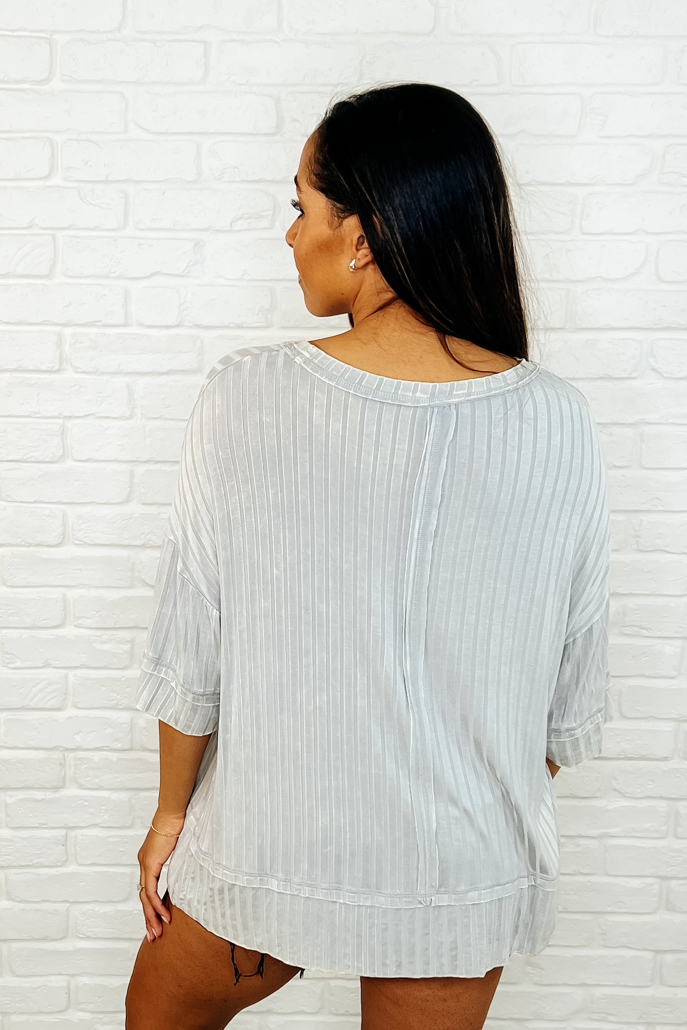 Zenana Loosely Speaking Oversized Basic Top in Lt Grey