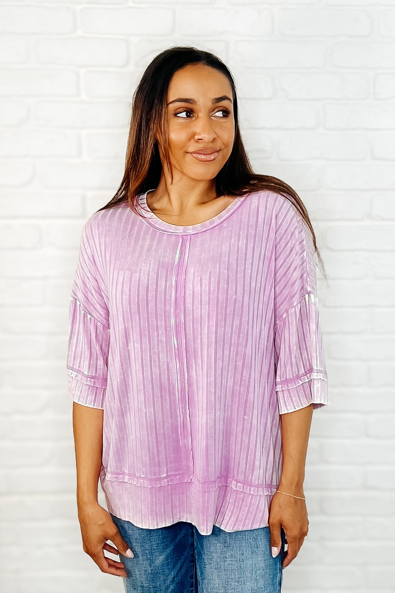 Zenana Loosely Speaking Oversized Basic Top in Mauve