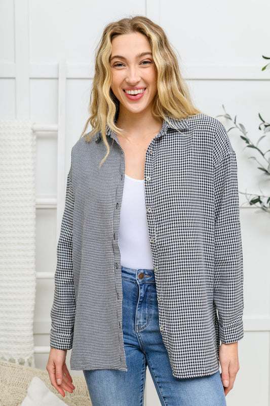 FINAL SALE- Mixed Houndstooth Button Up Top