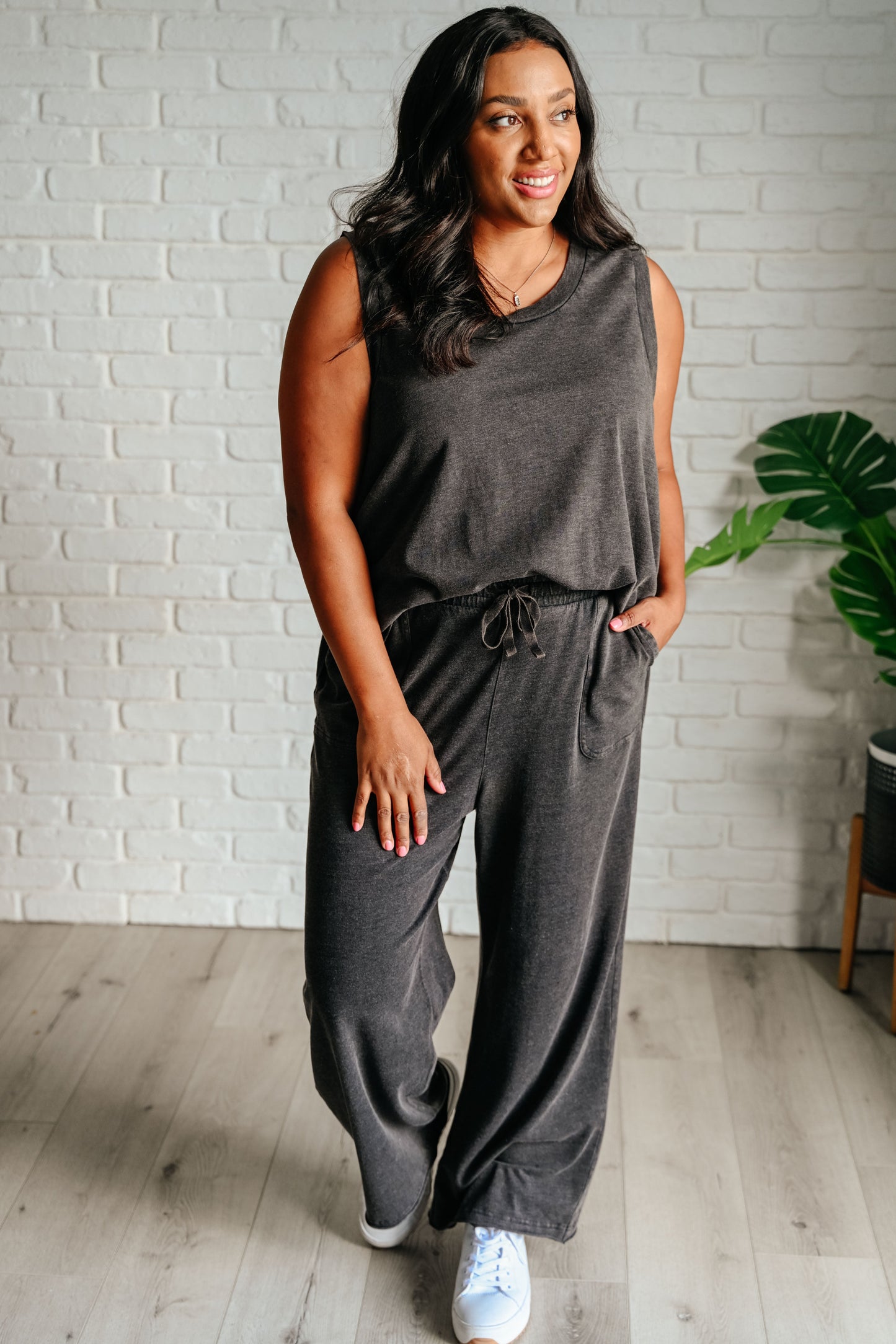 Rae Mode Taking It Easy Tank and Pants Set in Black