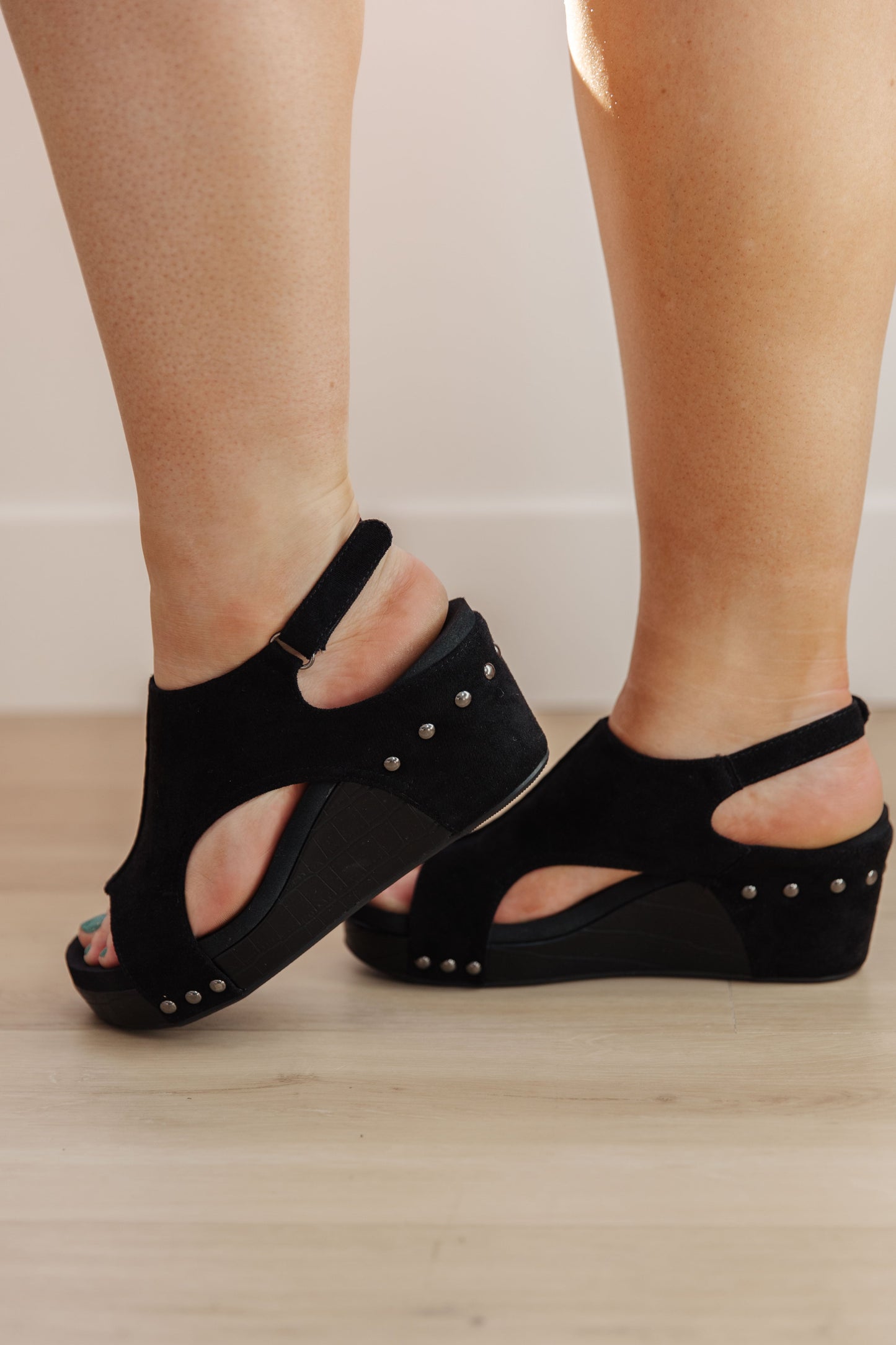 Corky's Walk This Way Wedge Sandals in Black Suede