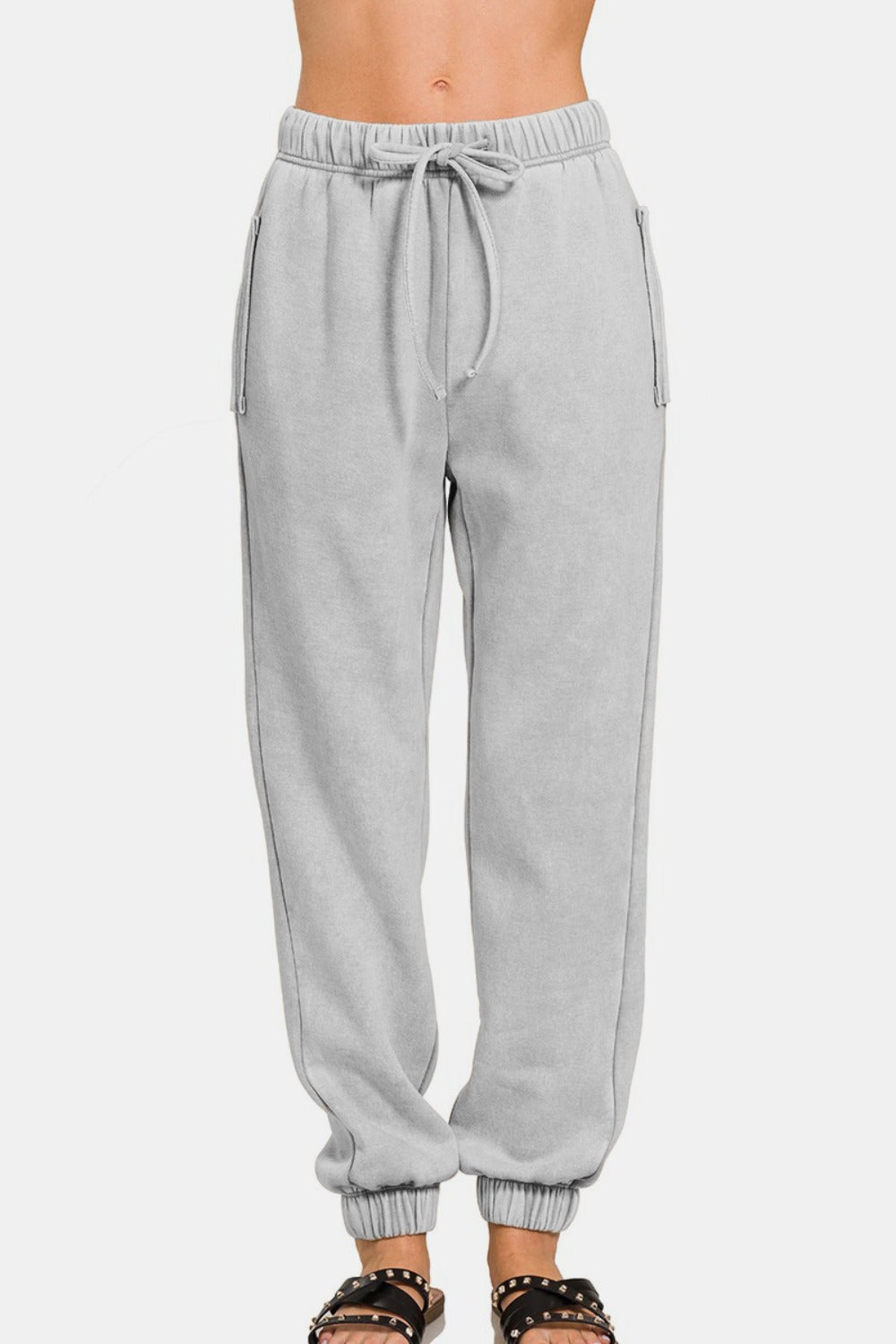 Zenana Acid Wash Fleece Drawstring Sweatpants with Pockets