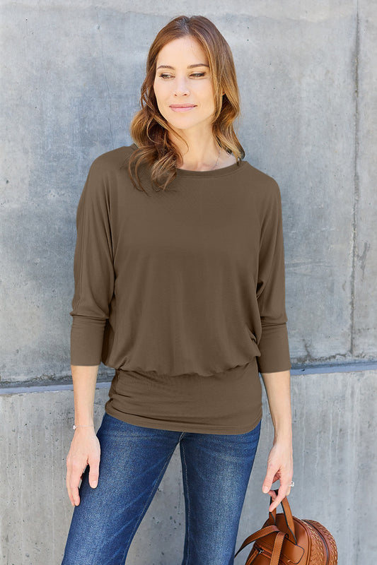 FINAL SALE- Basic Bae Full Size Round Neck Batwing Sleeve Blouse