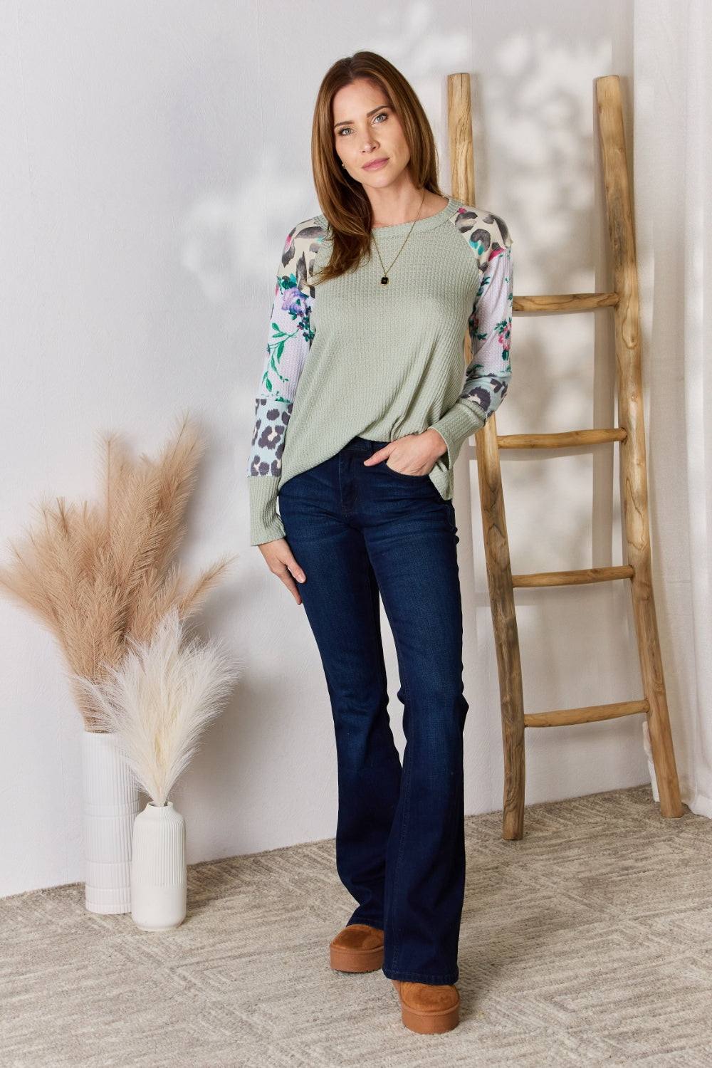 FINAL SALE- Hailey & Co Full Size Printed Round Neck Blouse