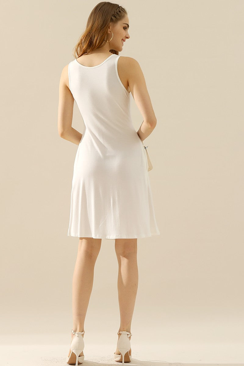 FINAL SALE- Doublju Full Size Round Neck Ruched Sleeveless Dress with Pockets