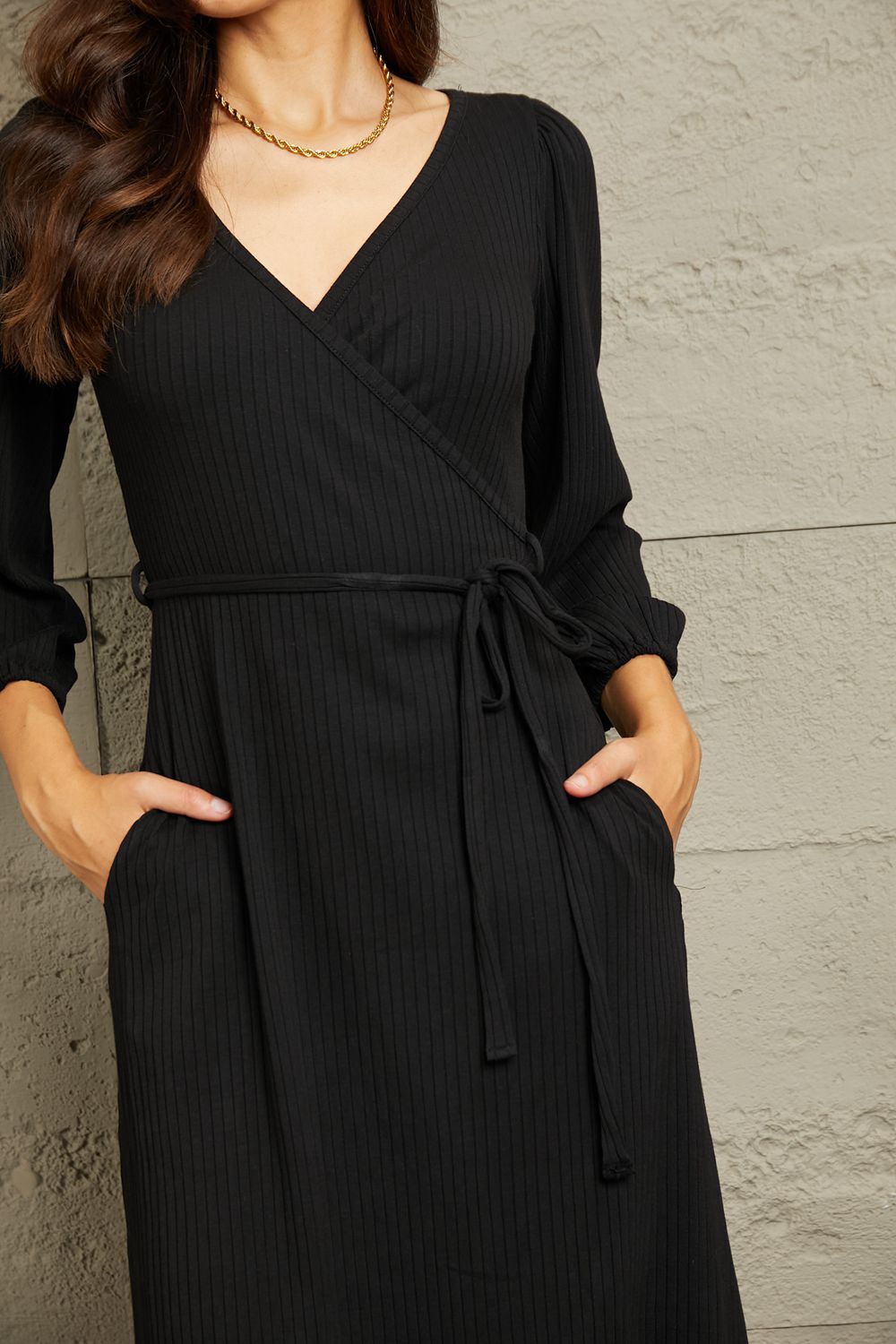 FINAL SALE- Culture Code Surplice Flare Ruching Dress