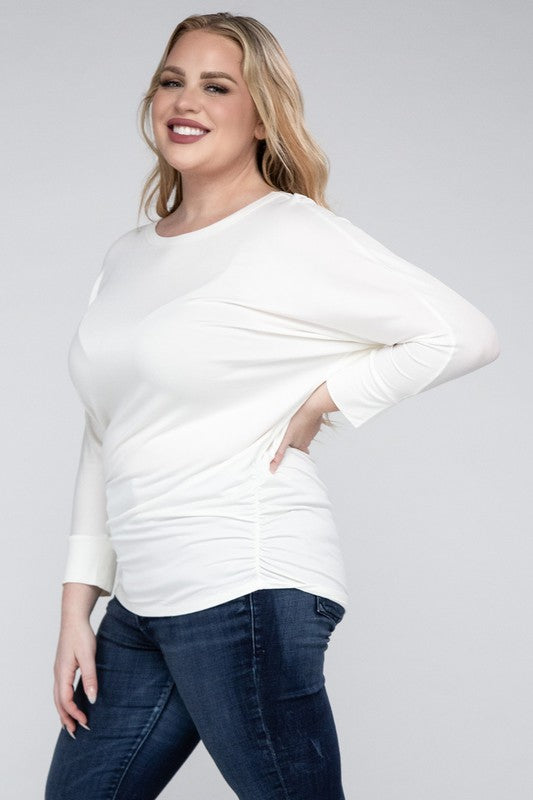 Plus Luxe Rayon Boat Neck 3/4 Sleeve Top