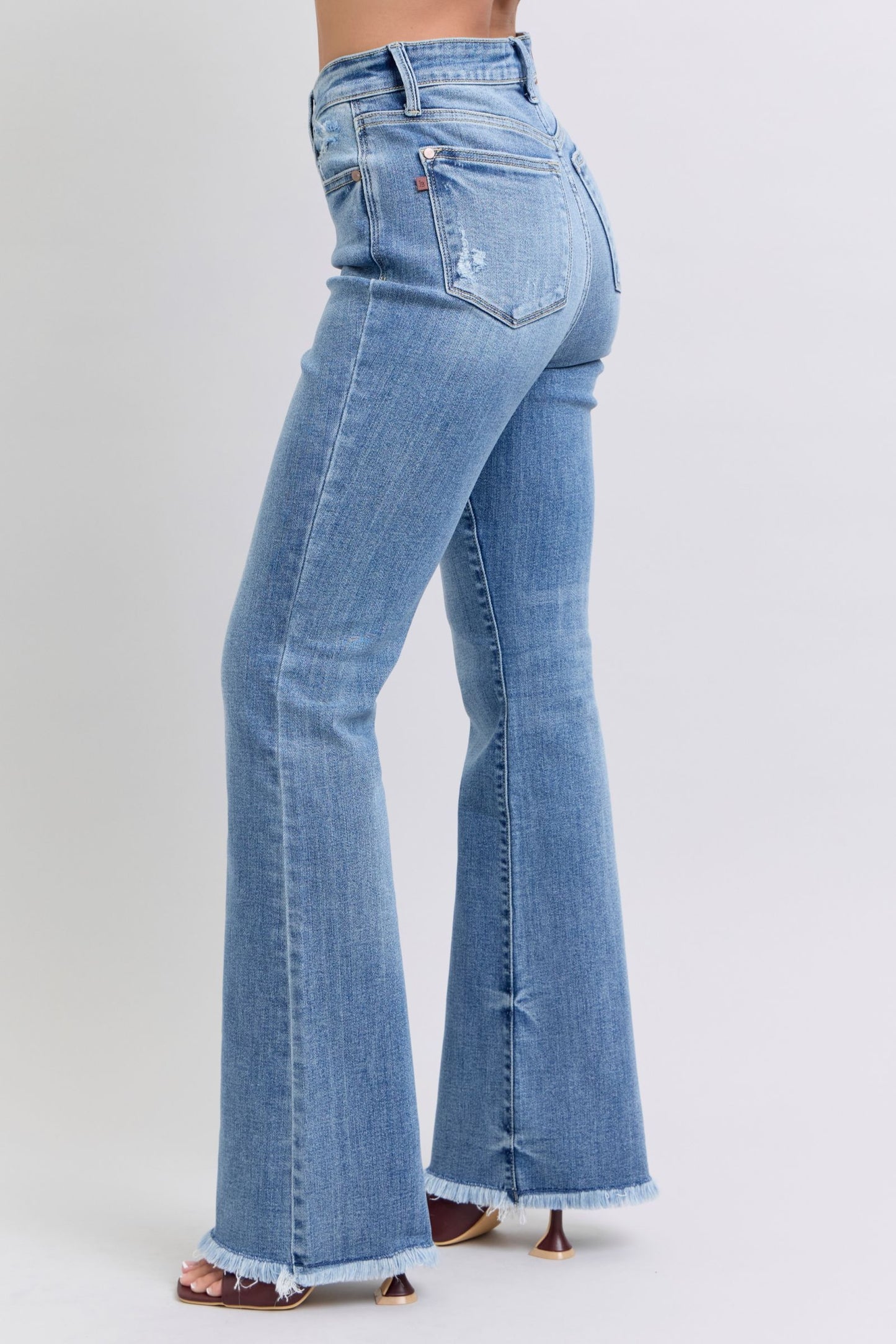 Judy Size Raw Hem High Rise Bootcut Jeans