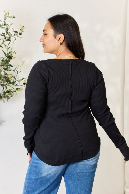 FINAL SALE- Culture Code  Ribbed Round Neck Long Sleeve Top