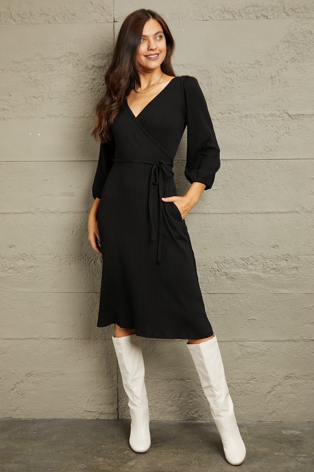 FINAL SALE- Culture Code Surplice Flare Ruching Dress