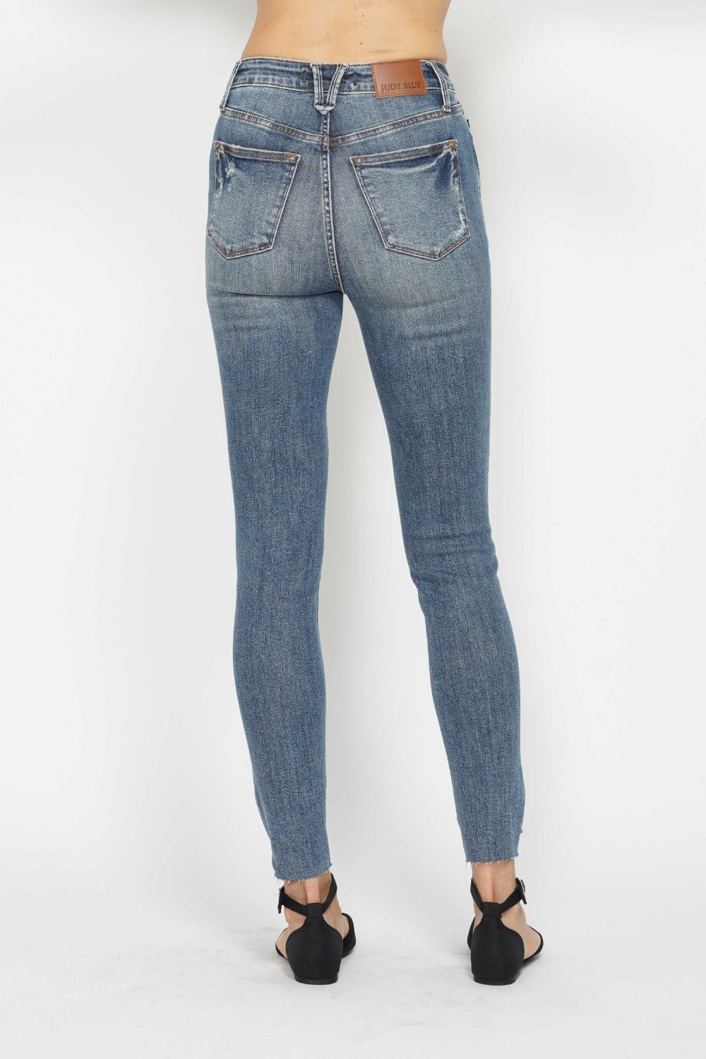 Judy Blue Tummy Control Vintage Wash Hem Destroy Skinny Jeans