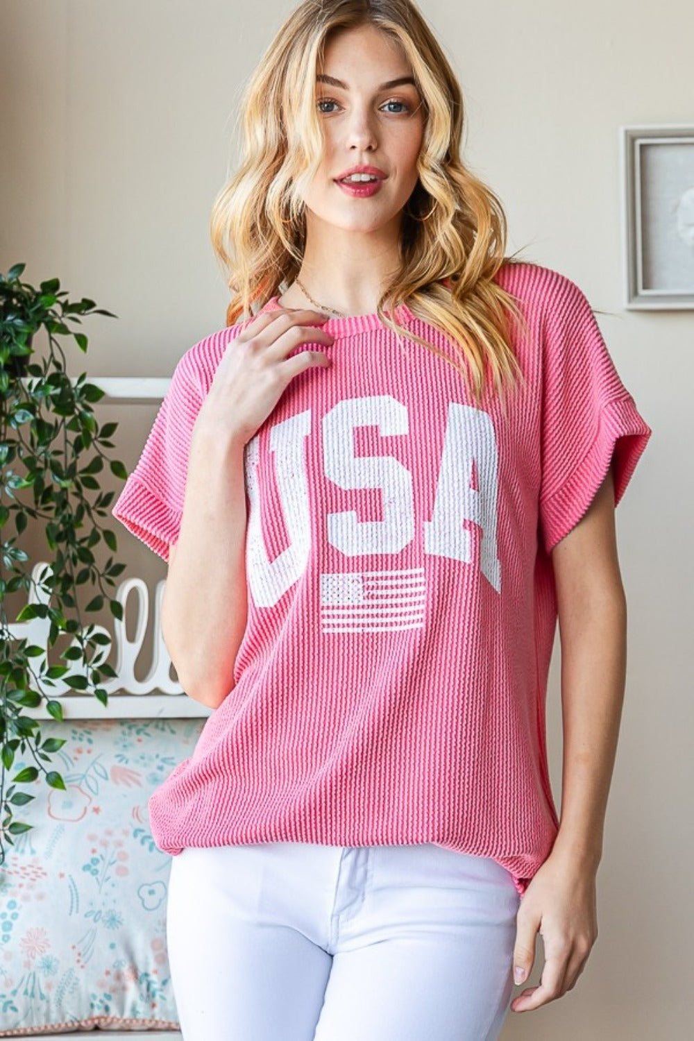 Heimish USA Graphic Short Sleeve Ribbed Top