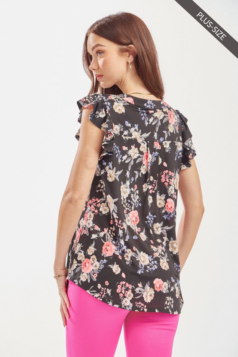 FINAL SALE Dear Scarlett Black Floral Lizzie Flutter Sleeve